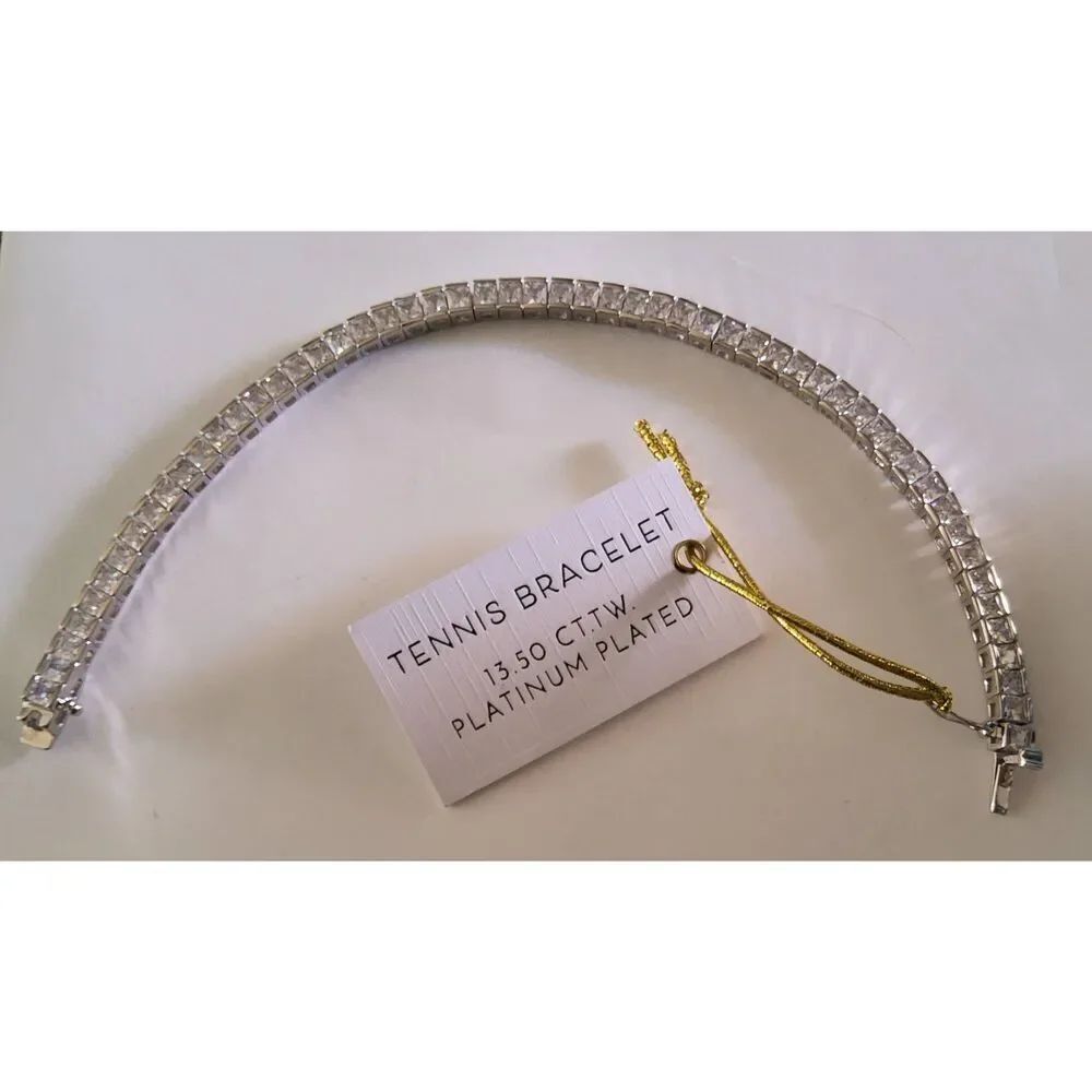 Gorgeous New 13.5 Ct. Princess Cut Sim Diamond Tennis Bracelet~Platinum/18KWGP